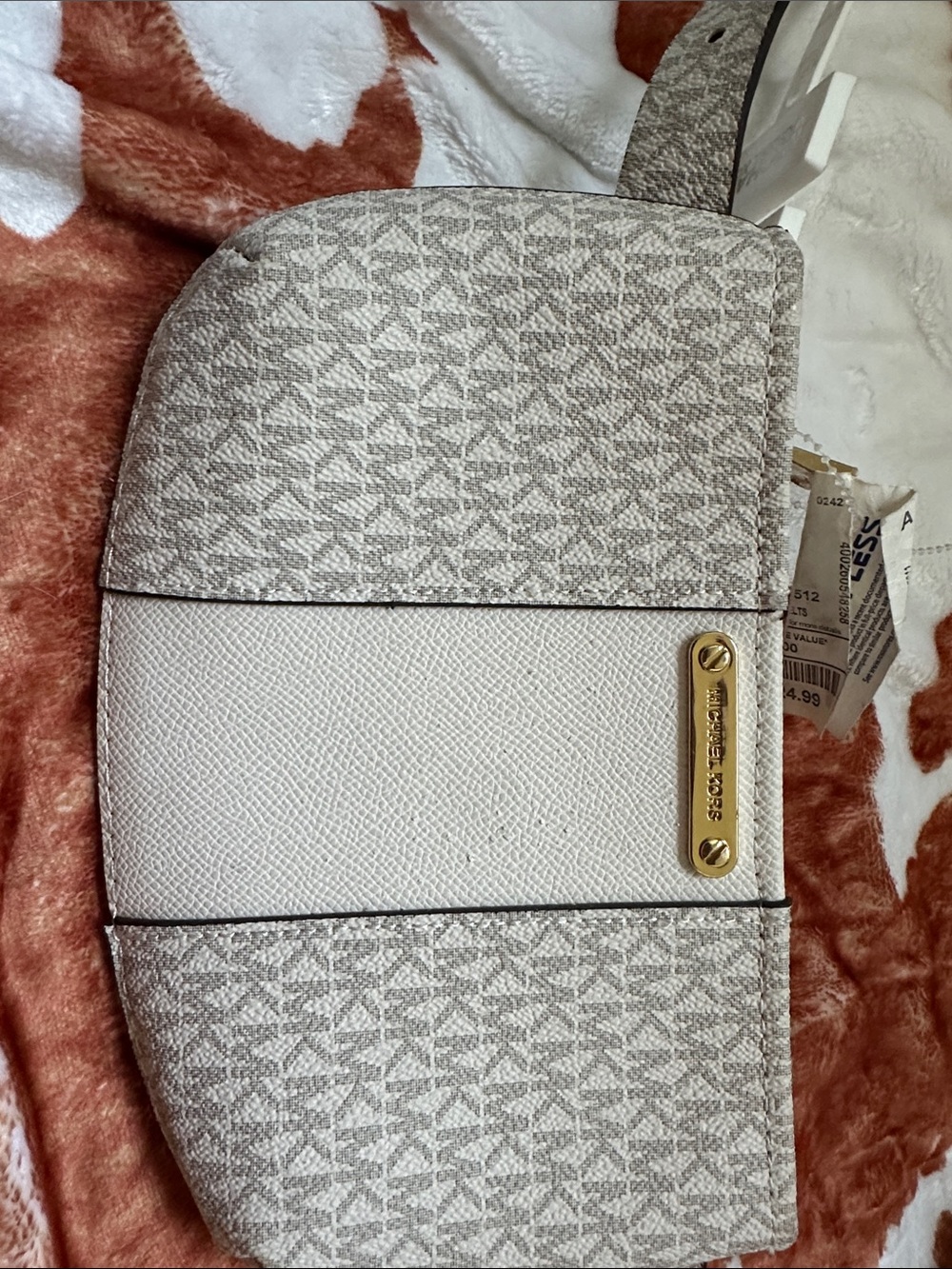 Michael Kors Light Gray & White Signature Crossbody with Gold Plate